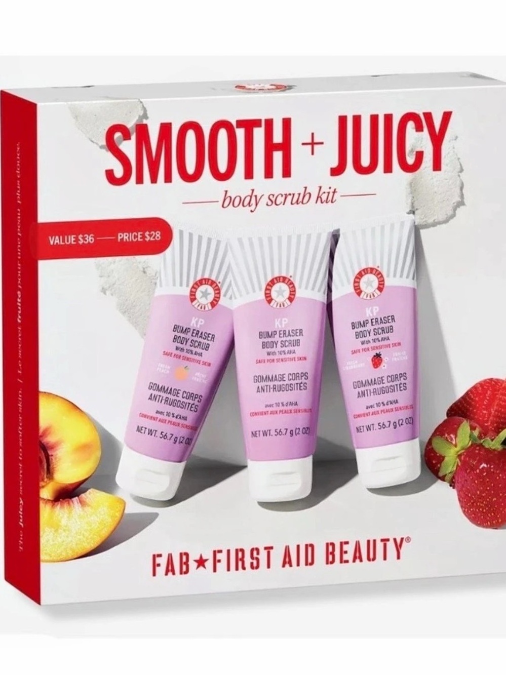 NWT FAB First Aid Beauty Smooth + Juicy Body Scrub Kit 3pk 2oz each